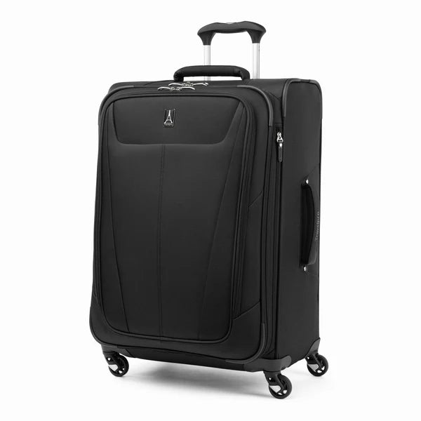Black suitcase with wheels and handle on a white background by TravelPro