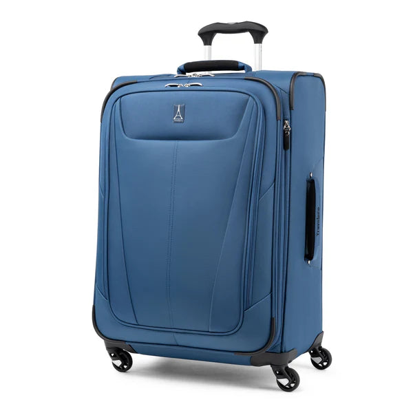 Blue suitcase with wheels and handle on a white background by TravelPro