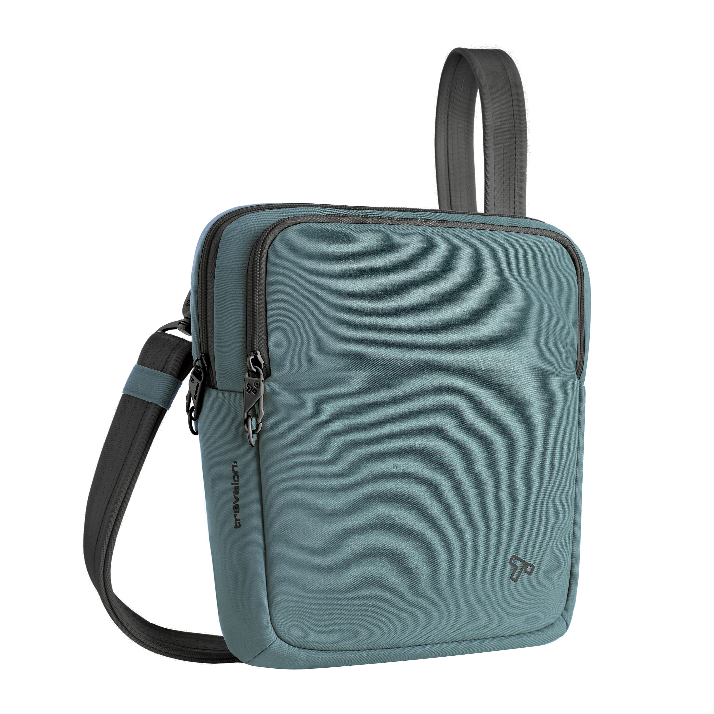 Voyages Anti-Theft Slim Tour Bag in the color teal with black straps on a white background.