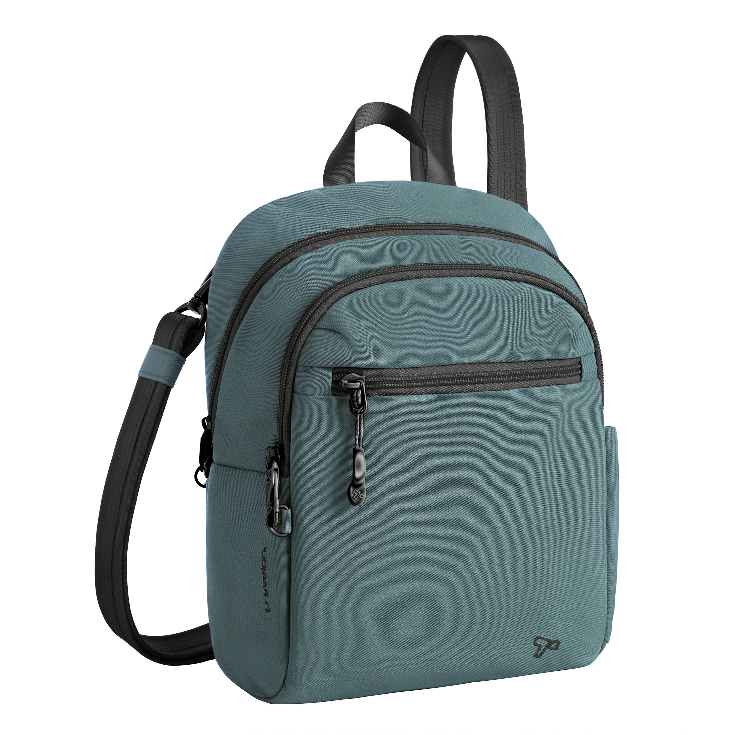 Voyages Anti-Theft Tour Bag Teal backpack with black zippers on a white background