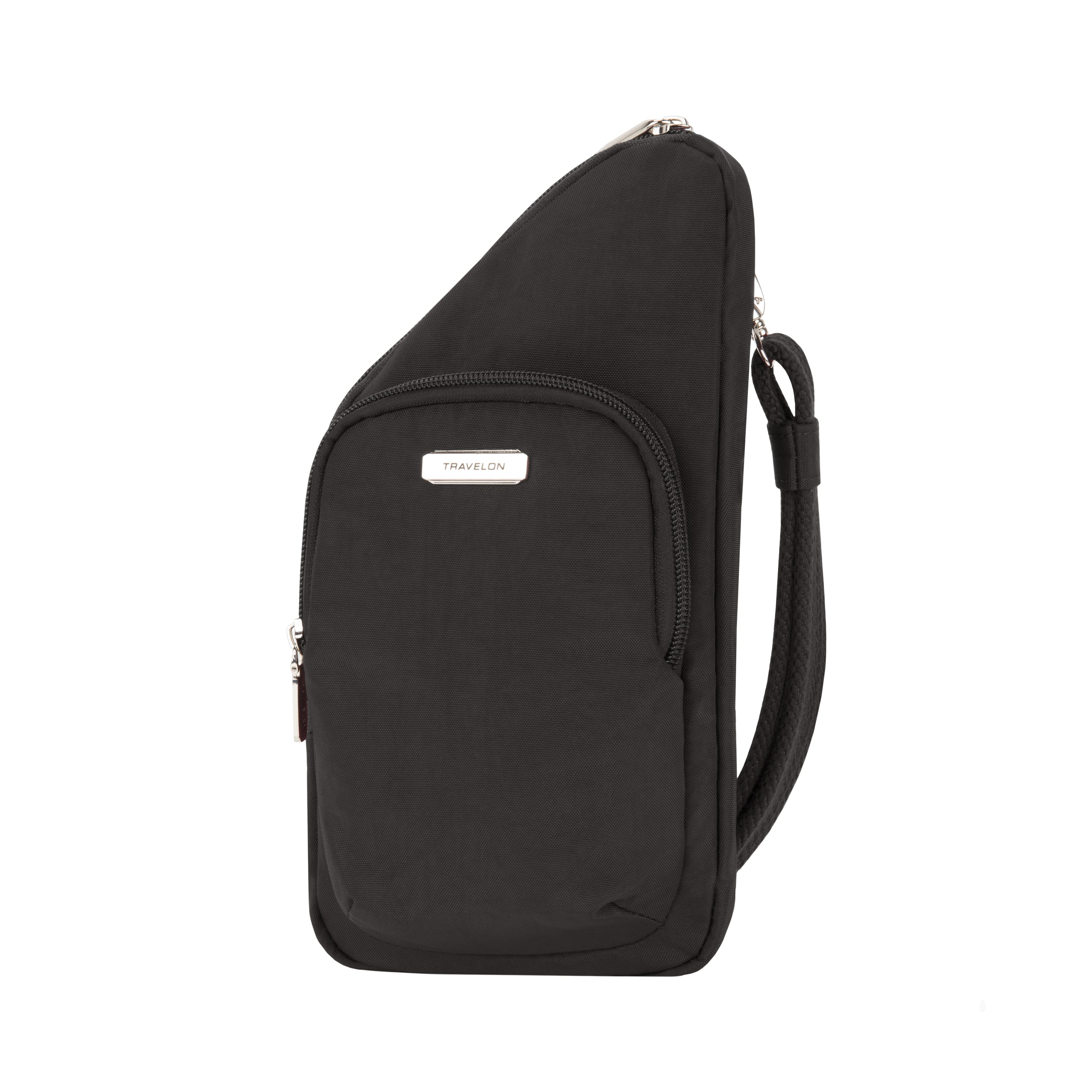 Black sling bag by Travelon