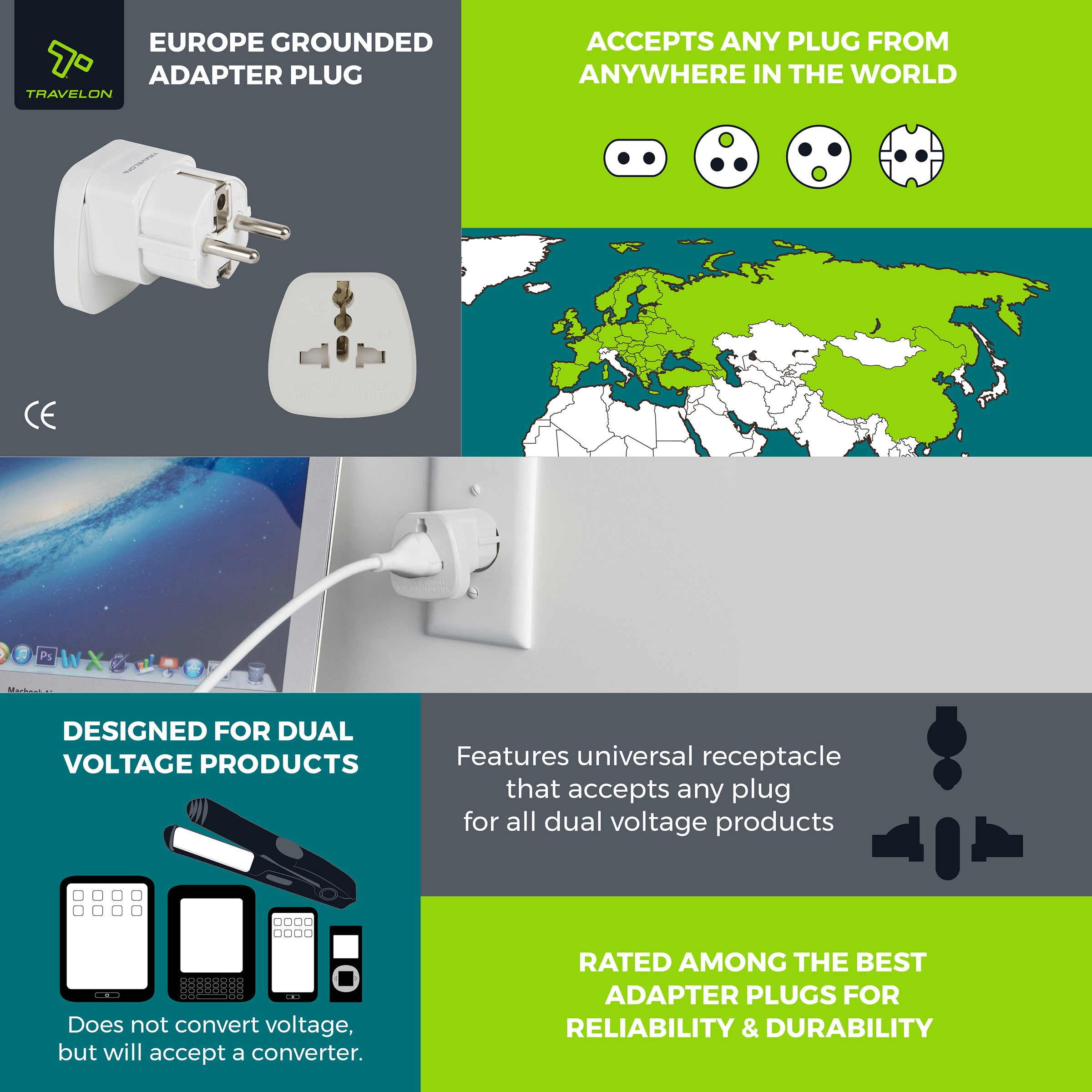 Travelon - Europe Grounded Adapter Plug