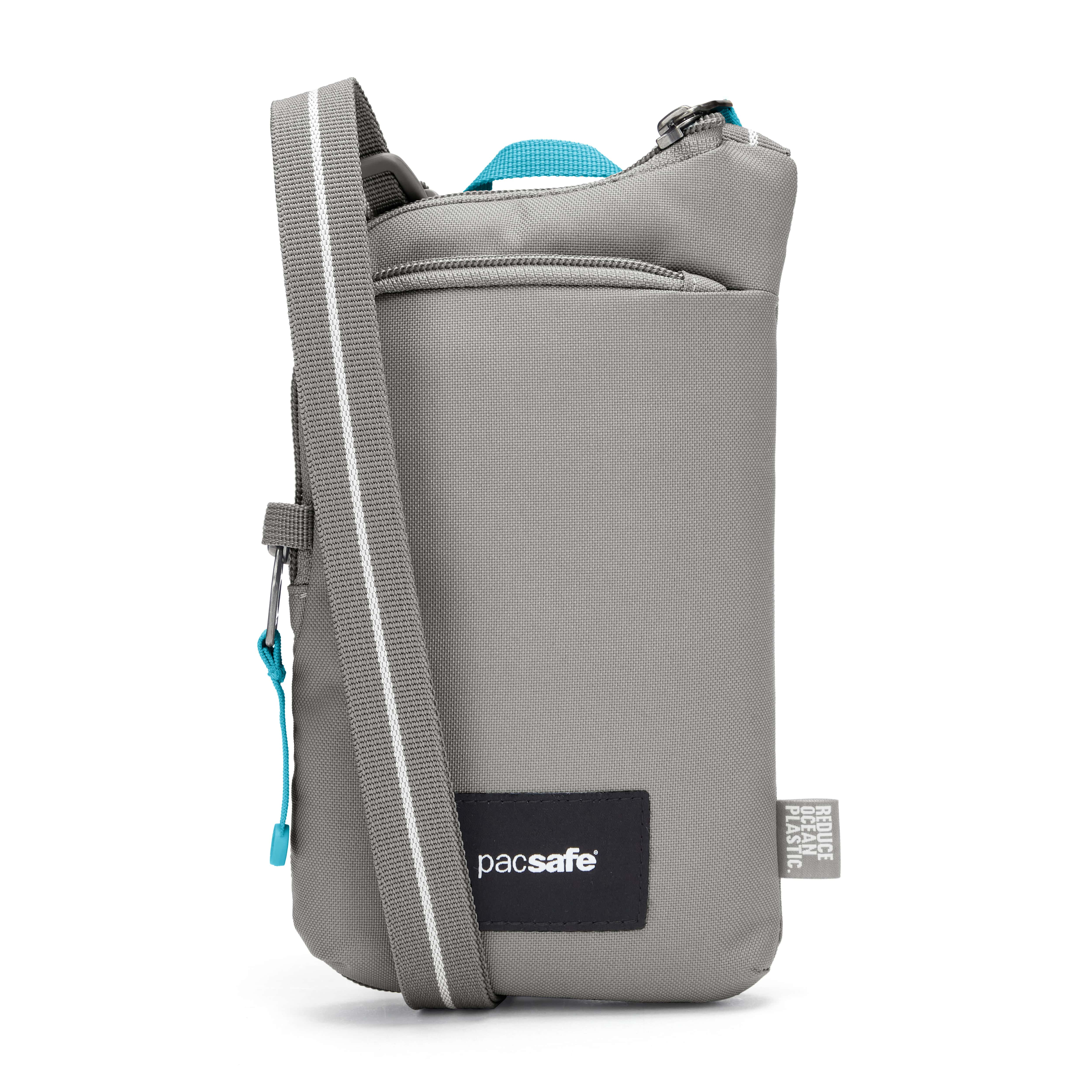 PacSafe Go Tech Crossbody with anti-theft design in grey.