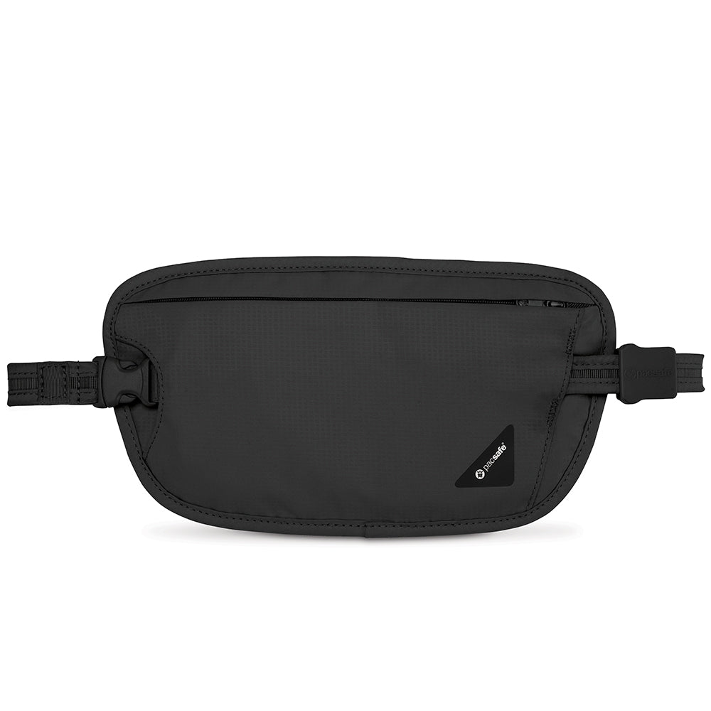 Black waist bag by Pacsafe on a white background